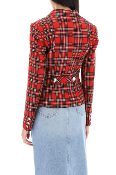 Shop Alessandra Rich Wool Single Breasted Jacket With Tartan Motif