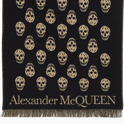 Shop Alexander Mcqueen Alexander Mc Queen Dark Blue/beige Skull Scarf