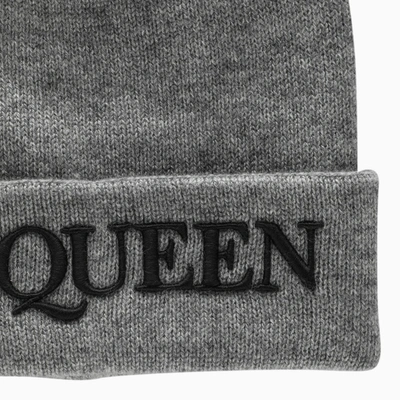 Shop Alexander Mcqueen Alexander Mc Queen Grey Beanie With Logo Embroidery