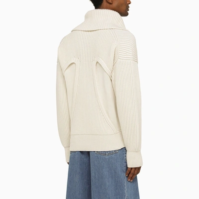 Shop Alexander Mcqueen Alexander Mc Queen Ivory Ribbed Cardigan In Wool And Cashmere
