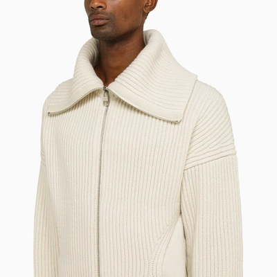 Shop Alexander Mcqueen Alexander Mc Queen Ivory Ribbed Cardigan In Wool And Cashmere