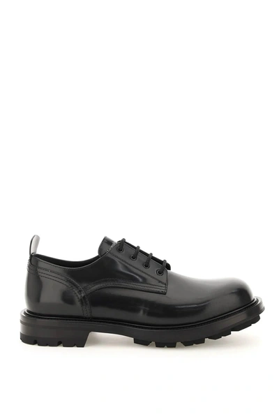 Shop Alexander Mcqueen Brushed Leather Lace-up Shoes  Black Leather