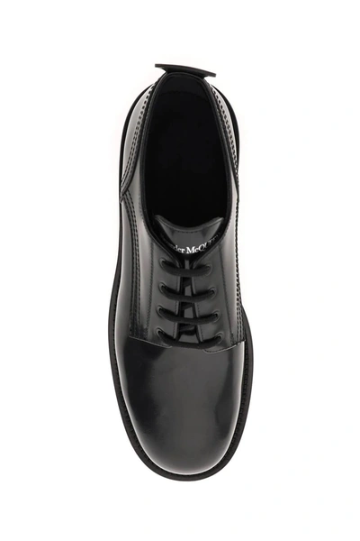 Shop Alexander Mcqueen Brushed Leather Lace-up Shoes  Black Leather