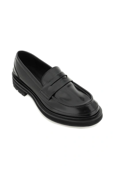 Shop Alexander Mcqueen Brushed Leather Penny Loafers