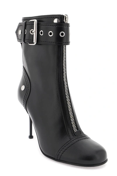 Shop Alexander Mcqueen Leather Ankle Boots With Buckle