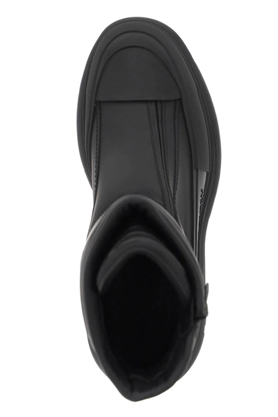 Shop Alexander Mcqueen Rubberized Fabric Tread Slick Ankle Boots