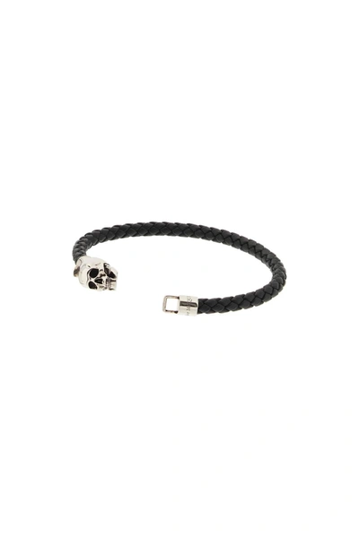 Shop Alexander Mcqueen Skull Braided Leather Bracelet
