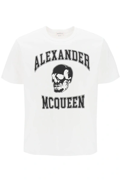 Shop Alexander Mcqueen T Shirt With Varsity Logo And Skull Print