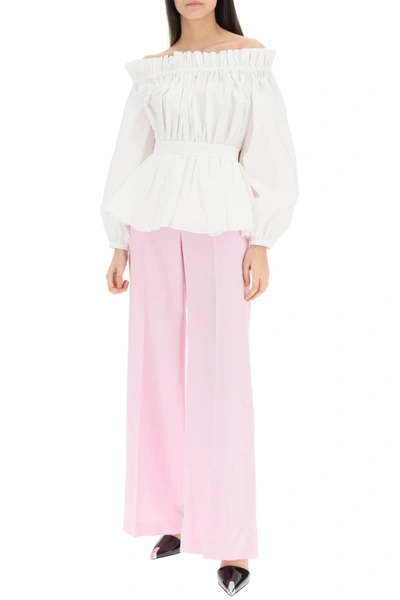 Shop Alexander Mcqueen Wide Leg Trousers In Light Wool