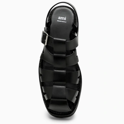 Shop Ami Alexandre Mattiussi Ami Paris Black Fisherman Sandals In Leather