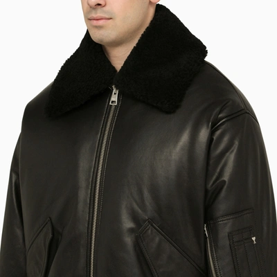 Shop Ami Alexandre Mattiussi Ami Paris Black Leather Bomber Jacket