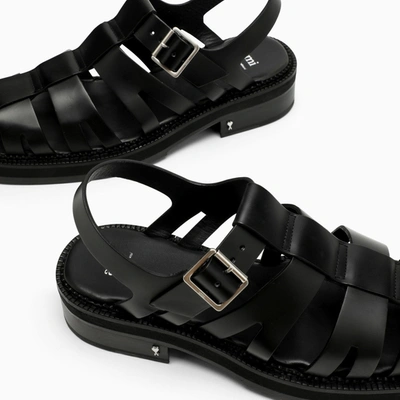 Shop Ami Alexandre Mattiussi Ami Paris Black Fisherman Sandals In Leather