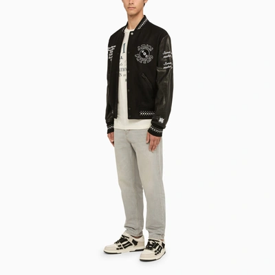 Shop Amiri Black Wool Bomber Jacket With Patches