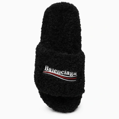 Shop Balenciaga Black Furry Slide Thong