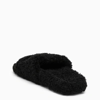 Shop Balenciaga Black Furry Slide Thong