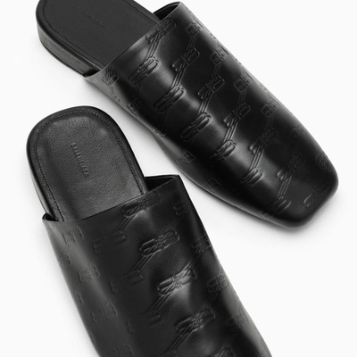 Shop Balenciaga Black Leather Mule With Logo