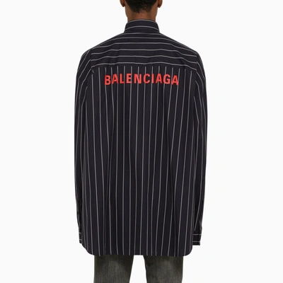 Shop Balenciaga Blue Pinstripe Oversize Shirt