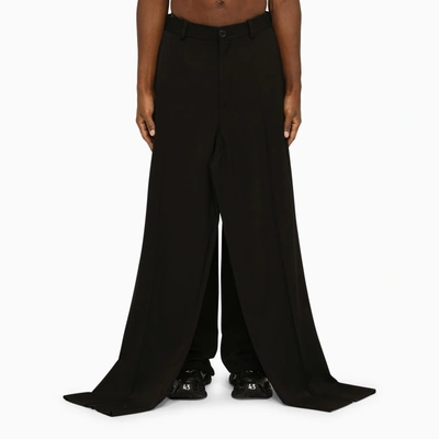 Shop Balenciaga Double Front Black Wool Trousers