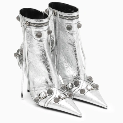 Shop Balenciaga Metallic Silver Leather Cagole Ankle Boot