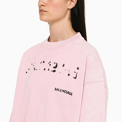Shop Balenciaga Washed Out Pink Crew Neck Sweatshirt