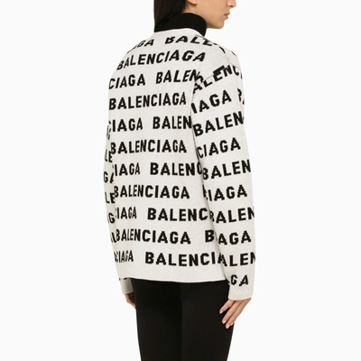 Shop Balenciaga White/black All Over Logo Cardigan Sweater
