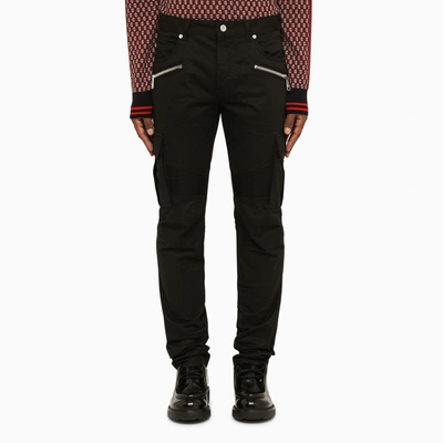 Shop Balmain Black Cotton Cargo Trousers