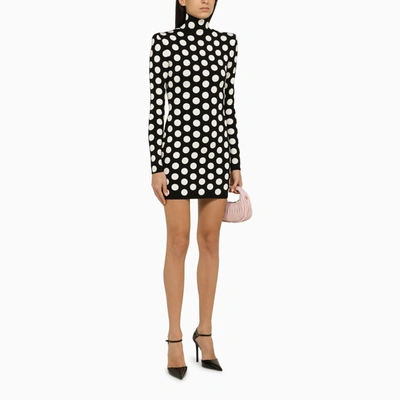 Shop Balmain Black Polka Dot Mini Dress