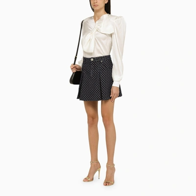 Shop Balmain Blue Jacquard Cotton Miniskirt