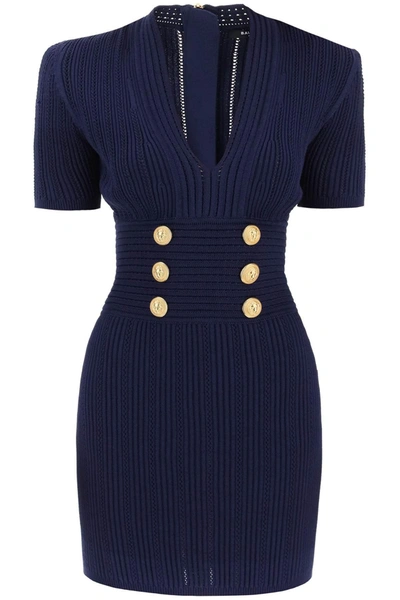 Shop Balmain Knit Minidress With Embossed Buttons