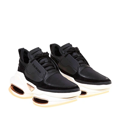 Shop Balmain Leather And Fabric Sneakers