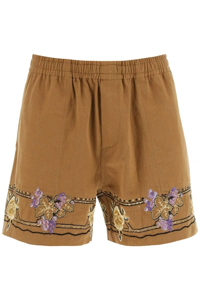 Shop Bode Autumn Royal Shorts With Floral Embroideries