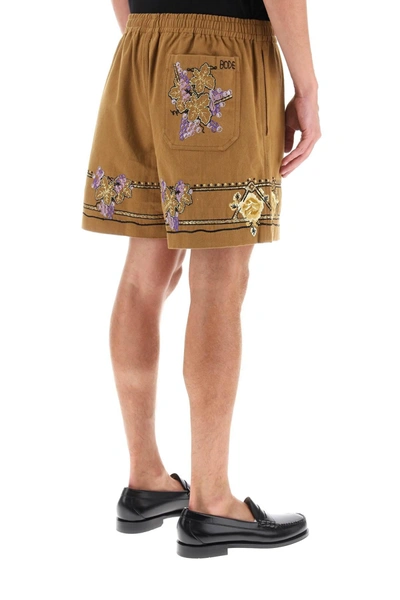 Shop Bode Autumn Royal Shorts With Floral Embroideries