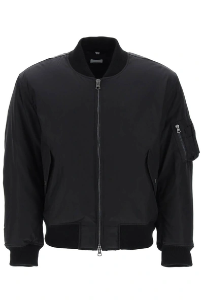 Shop Burberry 'graves' Padded Bomber Jacket With Back Emblem Embroidery