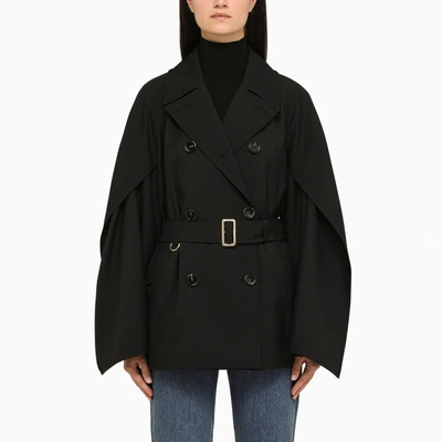 Shop Burberry Black Double Breasted Wool Jacket/sleeve