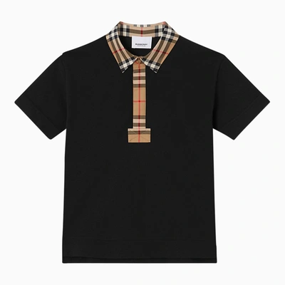 Shop Burberry Black/beige Cotton Polo Shirt