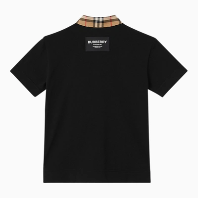 Shop Burberry Black/beige Cotton Polo Shirt