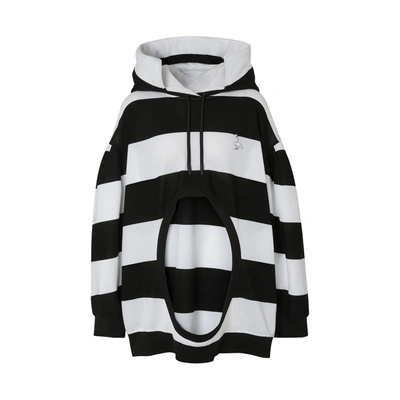 Shop Burberry Cut Out Striped Hooded Sweatshirt