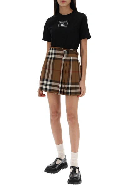 Shop Burberry Exaggerated Check Pleated Wool Mini Skirt