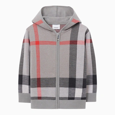 Shop Burberry Grey Check Knitted Hoodie