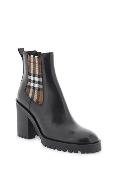 Shop Burberry Leather Ankle Boots With Check Insert