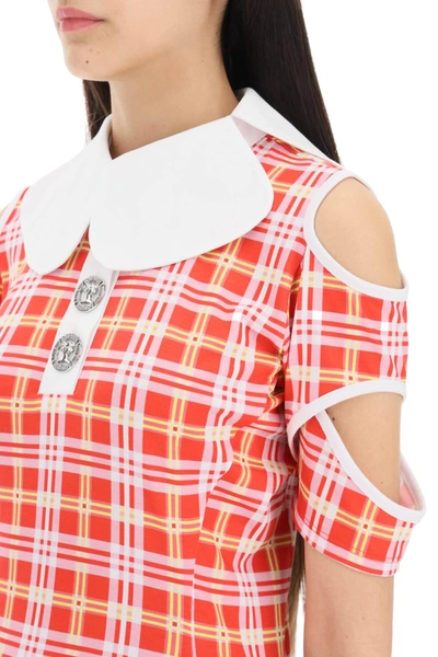 Shop Chopova Lowena Tartan Motif Cut Out Polo Shirt