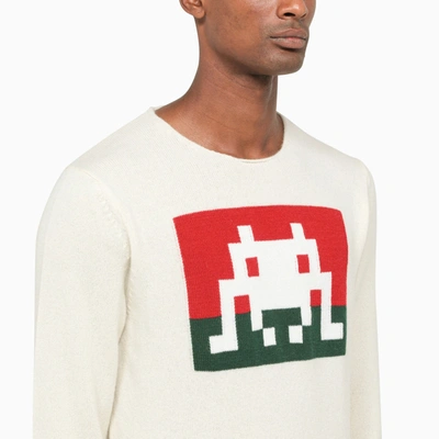 Shop Comme Des Garçons Shirt Ivory Coloured Wool Crew Neck Sweater