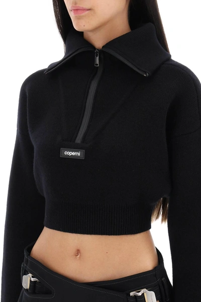 Shop Coperni Half Zip Cropped Boxy Wool Sweater