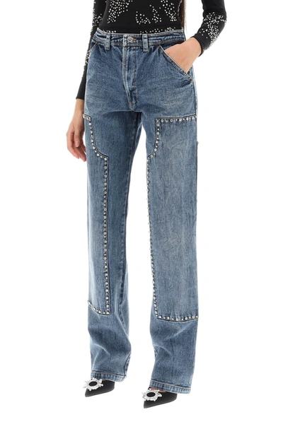 Shop Des Phemmes Straight Cut Jeans With Rhinestones