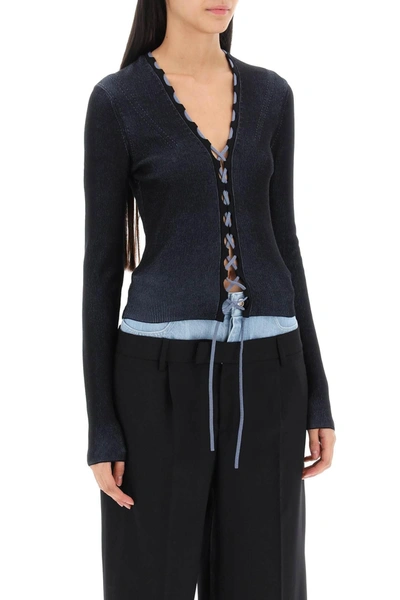 Shop Dion Lee Two Tone Lace Up Cardigan
