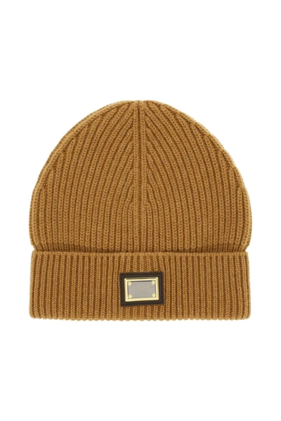 Shop Dolce & Gabbana Beanie Hat With Logo Plate