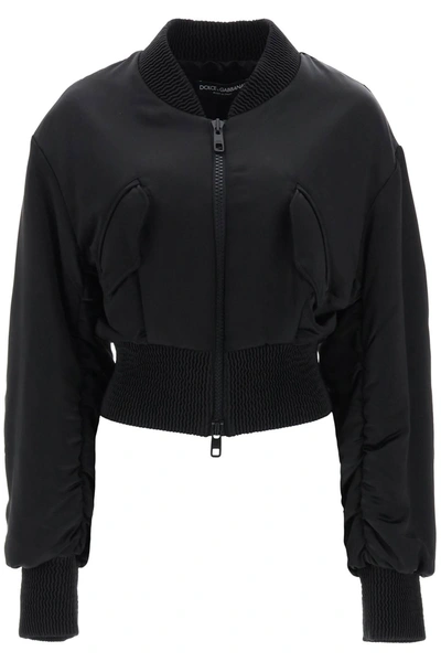 Shop Dolce & Gabbana Charmeuse Bomber Jacket With Draped Sleeves