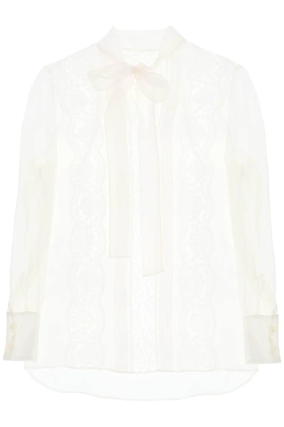 Shop Dolce & Gabbana Chiffon Blouse With Lace Inserts