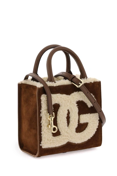 Shop Dolce & Gabbana Dg Daily Mini Suede And Shearling Tote Bag