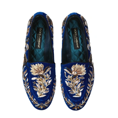 Shop Dolce & Gabbana Embelished Velvet Loafers